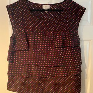 Annie Taylor Loft sleeveless tiered polkadot blouse.